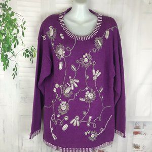 Vintage Victoria Harbour Purple Beaded Tunic Sweater 80's NWT